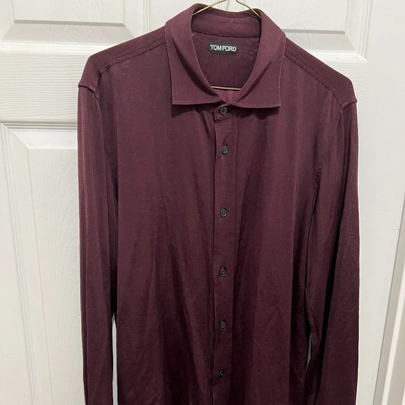 Tom Ford Men's Burgundy Button Up Long Sleeve Italian Dress Shirt
